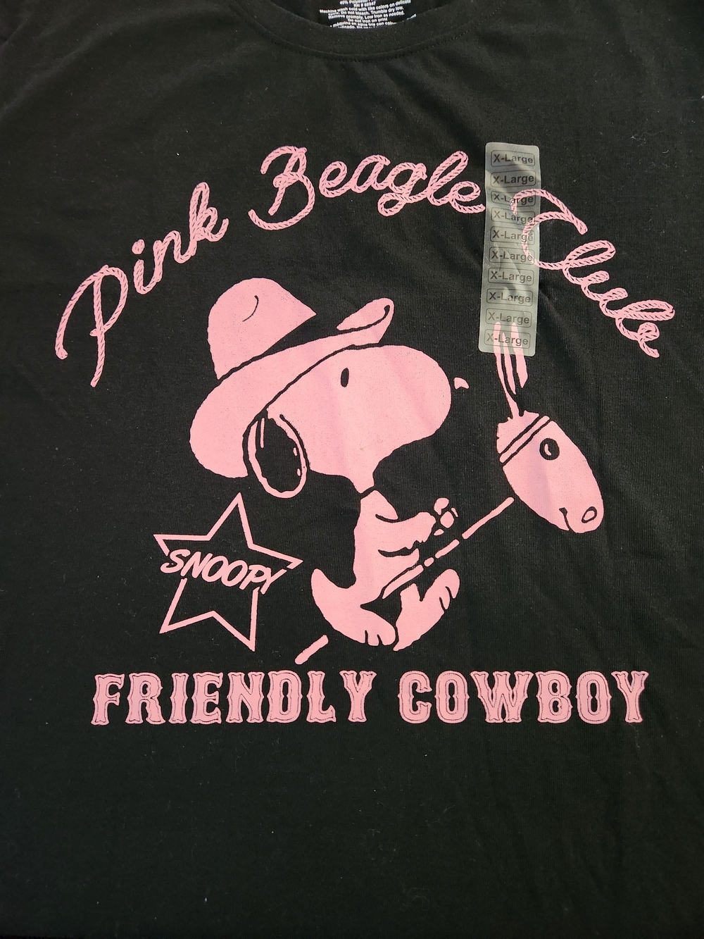 Snoopy "Pink Beagle Club" Black Graphic Tee - Friendly Cowboy Size XL - Picture 3 of 6